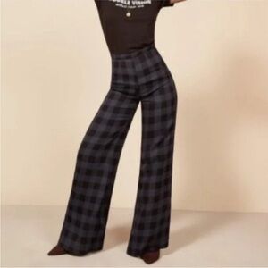 Reformation Blue Checkered Sorrenti Wide leg Pants in Loire Size 2